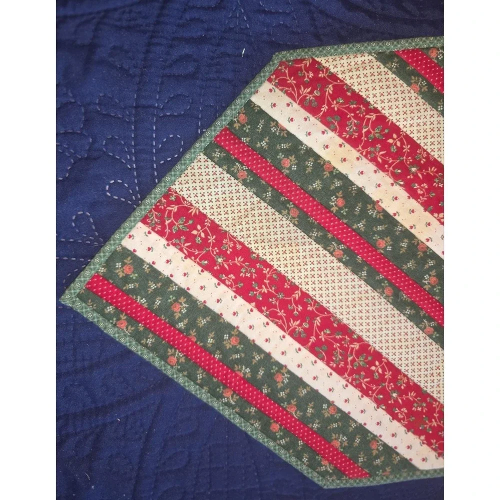 Handmade Christmas Quilt Table Runner 50x12 Red Green Patchwork Holiday Decor